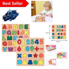 Montessori Wooden Puzzles Set for Kids   2-Pack Alphabet  Shapes Learning Toy
