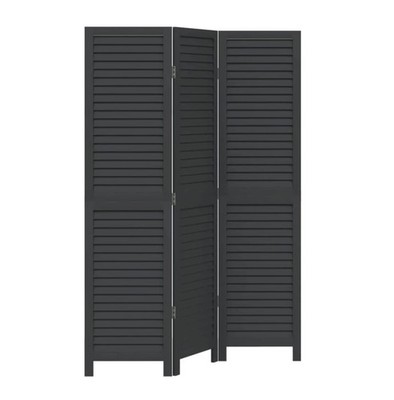 Paravent 3-teilig Schwarz Raumteiler Massivholz Paulownia modern