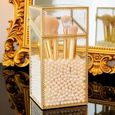 Makeup Brush Holder Organizer W/ Lid Glass Cosmetic Make Up Brushes Container