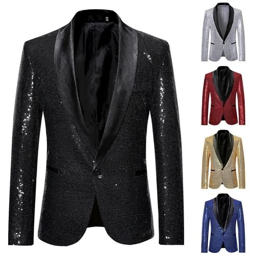 Mens Nightclub Sequin Glitter Blazer Jacket Party Suit Coat Gentleman Wear - product listing photo