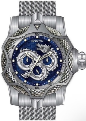 🔥Invicta VENOM Chinese Dragon 53.5mm Blue Dial Mesh Band Silver