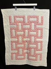 Vintage Handmade Baby Quilt Pink White Quilted  Ruffle Edge Sham Pillow Cover