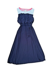 NWT Christopher & Banks Navy Coral Maxi Dress Women’s XL Stretch Colorblock