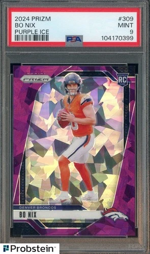 2024 Panini Purple Ice Prizm #309 Bo Nix Denver Broncos RC Rookie /225 PSA 9