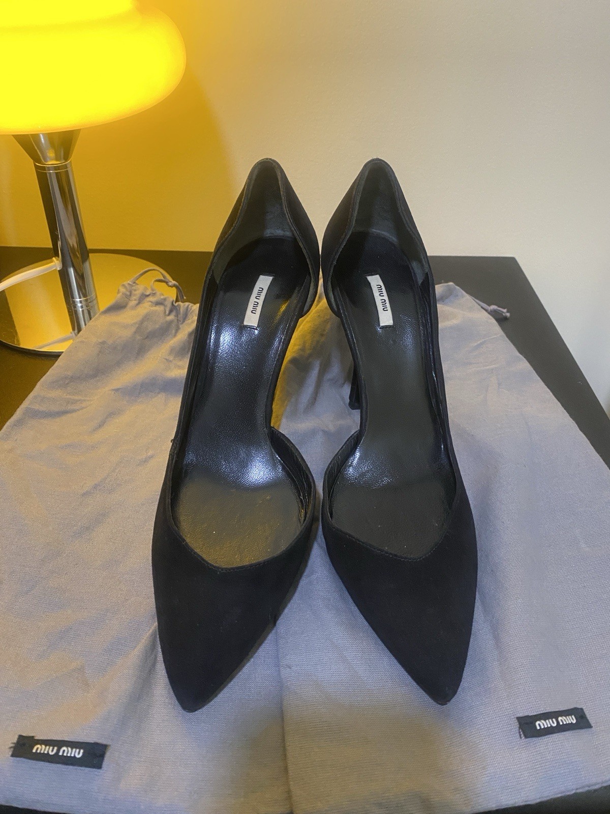 Miu Miu Black Suede Pumps Heels Shoes Designer Size 36.5 Vintage