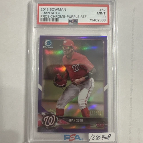 2018 Bowman Chrome Juan Soto PSA 9 Prospects Purple Refractor /250 #BCP52 RC