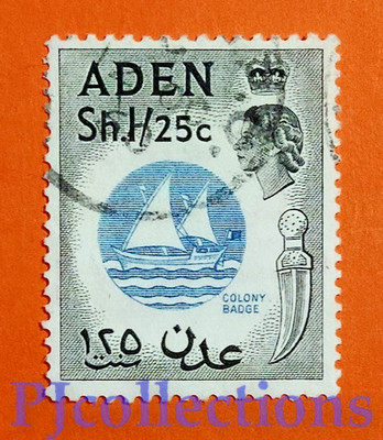 U1294- ADEN 1953 QUEEN ELIZABETH II - COLONY BADGE 1/25c GEBRAUCHT
