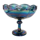 Vintage Indiana Glass Pedestal Compote Bowl or Dish Garland Blue Carnival