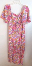 Pink Floral Maxi Dress Womens XL Flutter Sleeve Cottagecore Peasant