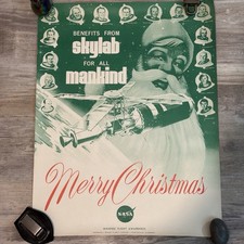 Rare NASA Vintage 70s Holiday Christmas Skylab Mankind Flight Awareness Poster