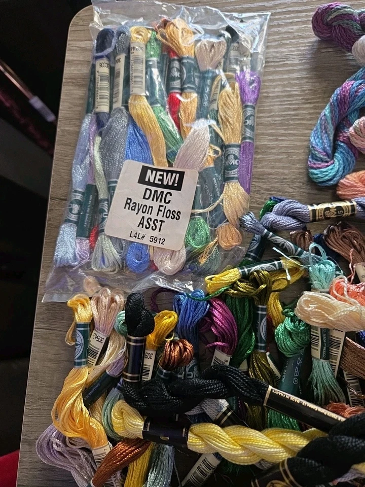 Big Bag Misc. Floss 100 Skeins. Includes DMC Rayon Thread Gatherer Caron Others - Image 2 of 4