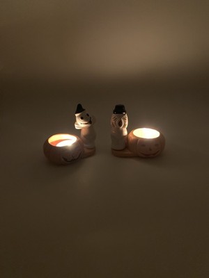 Vintage Retro 1988 Ceramic Pumpkin & Ghost Succulent Tealight Candle Holders Set