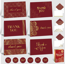 24 Pack Gold Foil 6X4In Red Thank You Cards with Envelopes