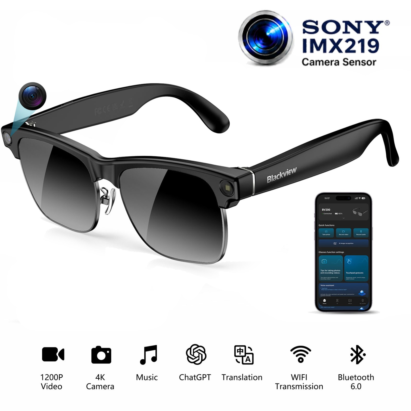 Men AI Smart Glasses 8MP Camera 4K HD Video Recorde Polarized Sunglasses Lenses