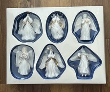 Vintage Holiday Accents Porcelain Angel Choir Ornaments w/Gold Accents BOX 6 Pc