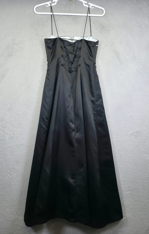 Y2K Niki Livas Maxi Dress Womens 10 Black Whimsigoth Satin Ball Gown Prom Fairy - Image 3 of 4
