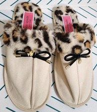 Kate Spade Women Slip On House Shoes Slippers Sz 7B/37.5 Faux Fur Leopard NEW