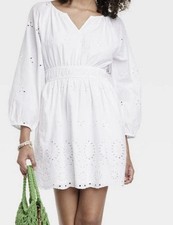 Universal Thread Sz L White Boho Dress Eyelet Lined Long Sleeve V-Neck Pretty