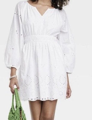 Universal Thread Sz L White Boho Dress Eyelet Lined Long Sleeve V-Neck Pretty