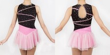 Ice skating dress Competition Figure Skating Twirling Costume black pink