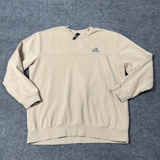 Adidas Sweatshirt Mens Large Beige Crewneck Fleece Pullover Small Logo Solid