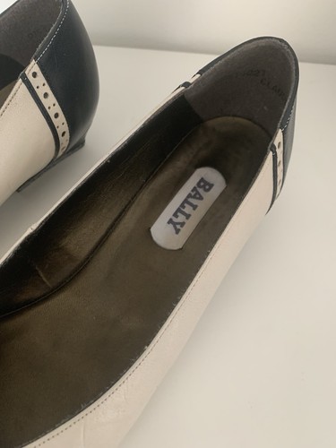 1980s Vintage Bally Court Shoes Ballet Flat Leather Size 6.5 Black And White - Picture 10 of 10