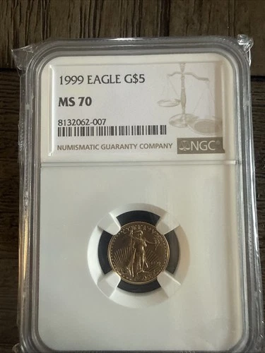 MS70 1999 $5 1/10 th Oz Gold American Eagle NGC Brown Lbl