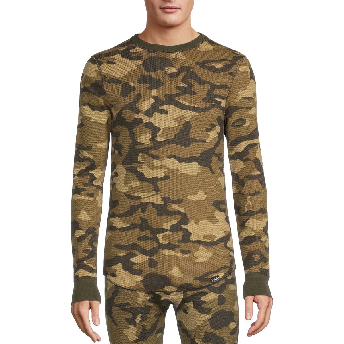 Hanes Men's Long Sleeve Thermal Camouflage Green Crewneck Cold