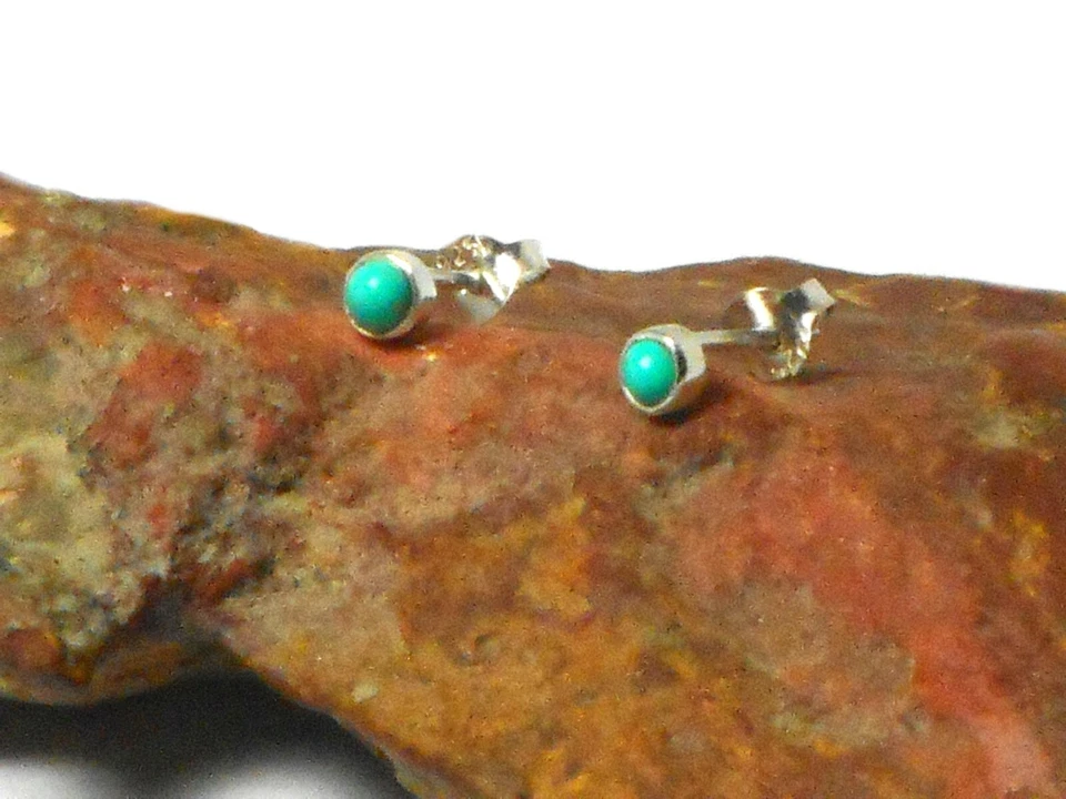 Small Round Blue TURQUOISE Sterling  Silver  925 Gemstone Stud  Earrings - 3 mm - Image 4 of 4