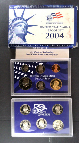 2004 United States Mint Proof Set - 11 Coin Set - MI, FL, TX, IA, WI State $.25