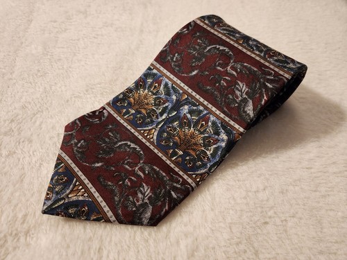 Milano (Burgundy & Blue) Geometric Designer Tie 100% Silk Necktie - Picture 5 of 5