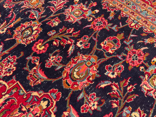 10x14 BLUE VINTAGE ORIENTAL RUG handwoven antique handmade old worn navy pink ft - Picture 6 of 21