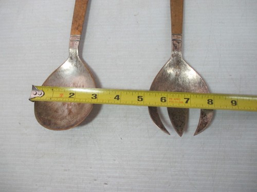 Vintage Salat Servier Set Gabel & Löffel Hecho En Mexico Plateado P 1 86 mit Gold - Bild 6 von 12