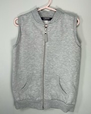 Kids Unisex Gray Zip Vest, Sleeveless Cardigan - Size 5-6Y