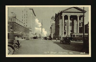 100th Street Edmonton Alberta, A view of 100th Street, cars are pa- Old Photo