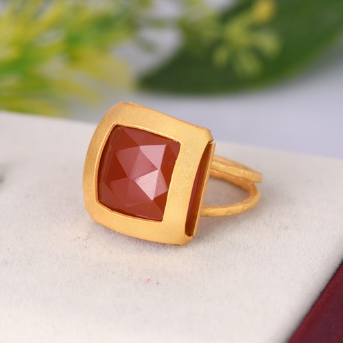 Womens Gold Plated Natural Red Onyx Gemstone Fashion Rings For Birthday Gifts - Picture 9 of 11