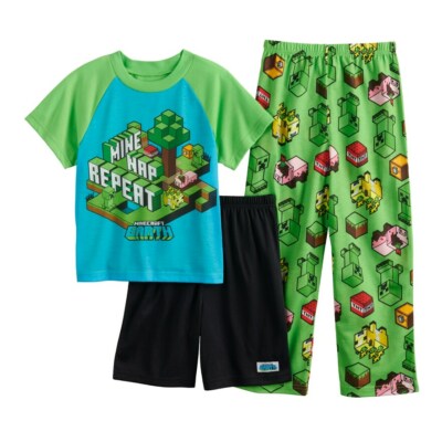 New Boys Minecraft Earth Go Explore 3-Piece Pajama Set 6 8 10 12 | eBay