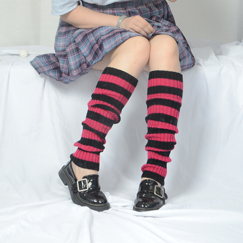 Lady Japanese Rainbow Striped Knit Leg Warmers Lolita Knee High Socks Boot Cuffs