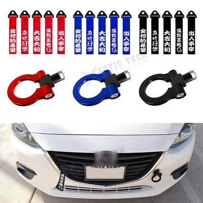 2X JDM Style Front Bumper Towing Strap+Towing Hook For Mazda MX-5 Miata 2016-up