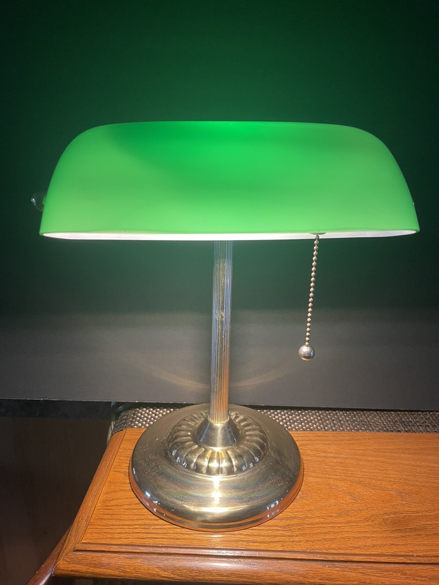Green Lamp Shade Bankers Desk