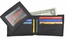 Mens Genuine Leather Removable 2 ID Window Flap Credit Card Holder Bifold Wallet