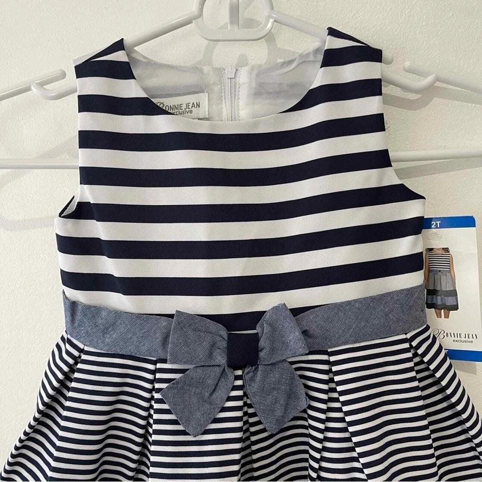 Vestido Bonnie Jean Niñas Talla 2T Azul Marino y Blanco Lazo Náutico Fiesta de Pascua Foto 4 de 4