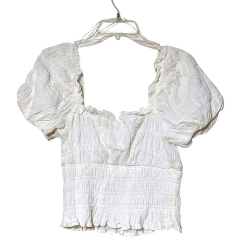 Astr The Label Anza White Puff Sleeve Smocked Peasant Top Size Large NWOT - Picture 4 of 10