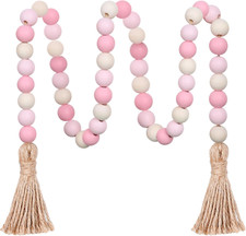 Wood Bead Garland,39In Farmhouse Beads with Tassels Boho Beads for Tiered Tray D
