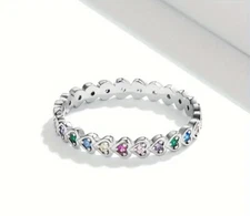 Silver Plated Rainbow Hearts CZ Eternity Ring for Women - 3 sizes available