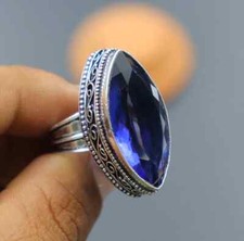 Blue Iolite Marquise Gemstone Ring 925 Sterling Silver Boho ring Gift for her