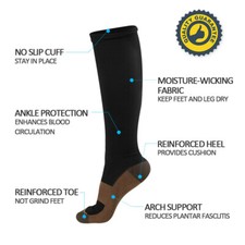 5 Pairs Copper Compression Socks 20-30mmHg Graduated Support Mens Womens L/XL