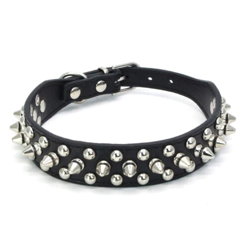 Small Dog Spiked Studded Rivets Pet SML Leather Collar Can Go With Harness BLACK - Picture 1 of 4