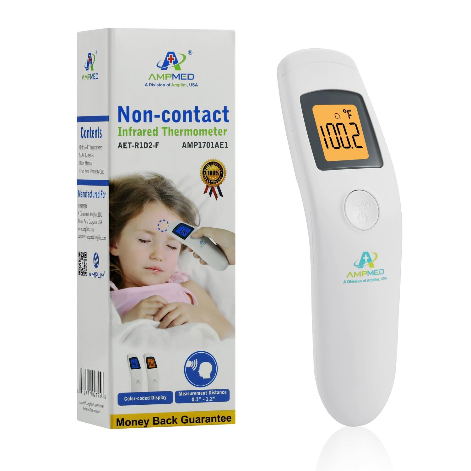Amplim Non-Contact Forehead Thermometer for Kids and Adults - Touchless Digit...