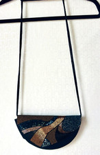 VTG MARSHALL FIELDS BLACK BRONZE BEADED SATIN EVENING CLUTCH BAG/SHOULDER PURSE